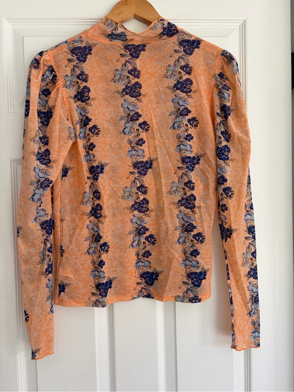 Free People Peach High-Neck Floral Stripe Long Sleeve Top - Picture 3 of 4
